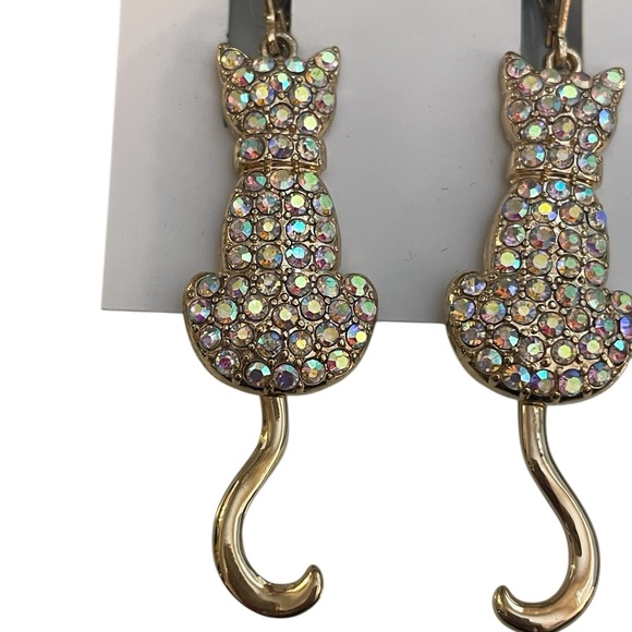 Bella Jack Crystal Cat Dangle Earrings - Golden Sparkle - Picture 2 of 8